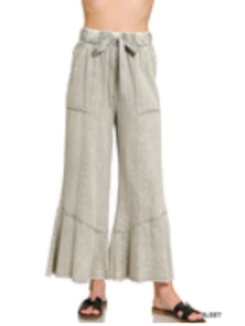 #1338 Acid Washed Exposed Seam Flare Hem Pants in Sleet